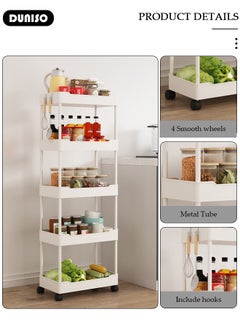 DUNISO 5 Tier Rolling Cart Organizer with Wheels, Large Capacity Shelves, Multi-Purpose Storage Rack  Plastic Rolling Utility Organizer Rack,Storage Basket Organizer Shelves for Bathroom, Kitchen, Livingroom, Bedroom  - Image 2