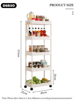 DUNISO 5 Tier Rolling Cart Organizer with Wheels, Large Capacity Shelves, Multi-Purpose Storage Rack  Plastic Rolling Utility Organizer Rack,Storage Basket Organizer Shelves for Bathroom, Kitchen, Livingroom, Bedroom  - Image 4