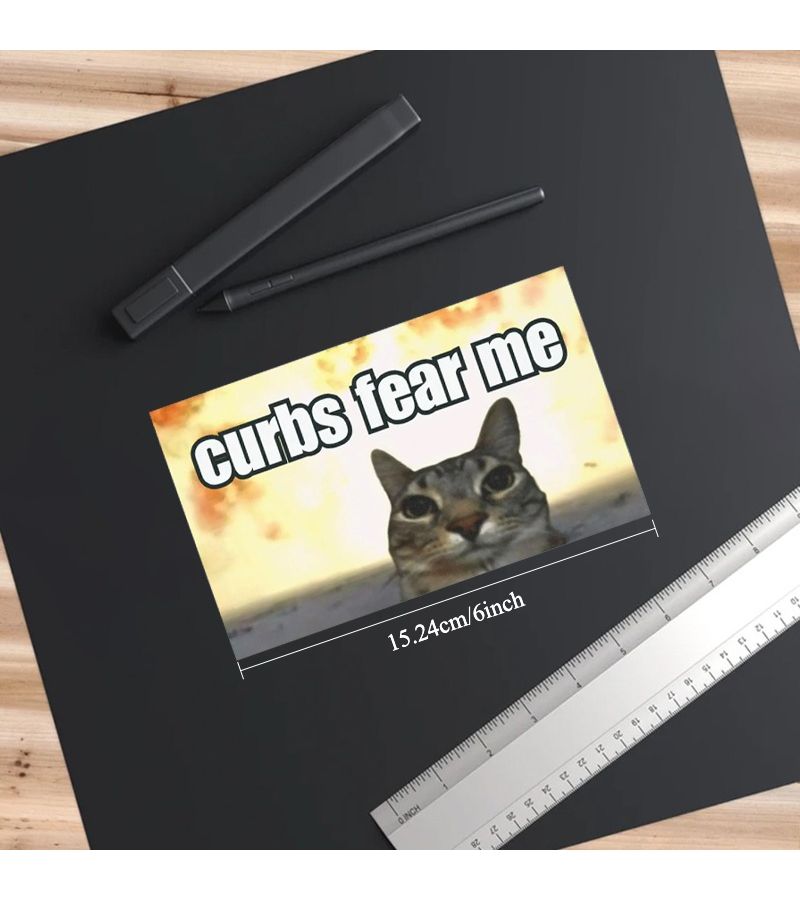 ملصق شريط ممتص الصدمات للسيارة من الفينيل "Curbs Fear Me Cat Meme" هدية له أو لها - قطعة واحدة - Image 2