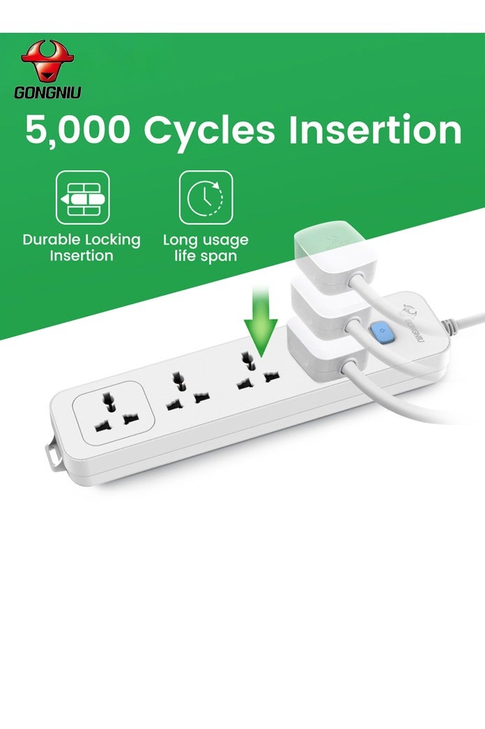 غونغنيو وصلة كهرباء بـ 4 منافذ – مفتاح واحد، كابل 3 متر | مقاومة للحريق، قفل أمان، قابس متعدد للمنزل/المكتب/السفر - Image 1