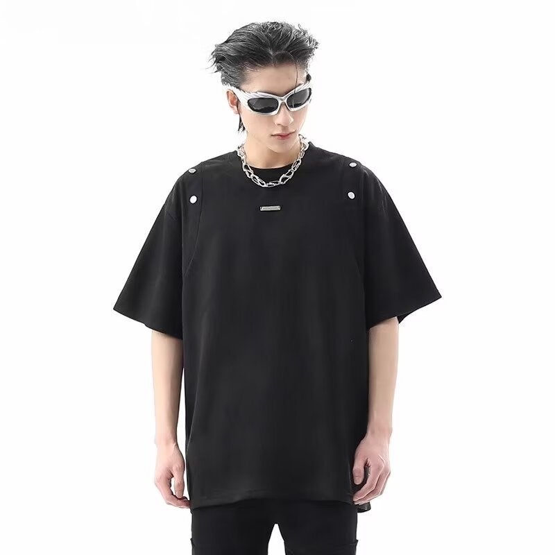 American Style High Street Niche Suede Profile Stitching Short-Sleeved T-Shirt Men'S Summer Loose Fashionable Couple'S Half-Sleeved Top - Image 4
