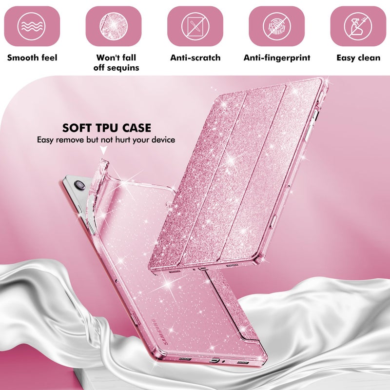 INFILAND Case for Samsung Galaxy Tab A11+Plus/A9+ Plus 11 inch Case (2023/2025), Glitter Tablet Protective Cover with Sparkly Clear Back for Girls Kids (Pink, Galaxy Tab A11 Plus) - Image 4