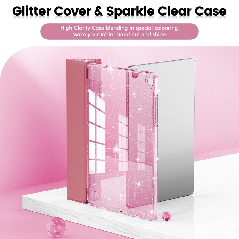 INFILAND Case for Samsung Galaxy Tab A11+Plus/A9+ Plus 11 inch Case (2023/2025), Glitter Tablet Protective Cover with Sparkly Clear Back for Girls Kids (Pink, Galaxy Tab A11 Plus) - Image 3