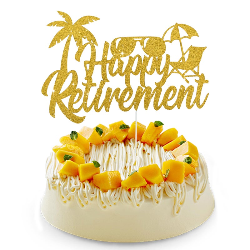 بيشيدا Beishida Happy Retirement Cake Topper Cake Cake Decoration Gold Glitter Cake Toppers No Work Zone Cake Decorations للرجال - Image 1