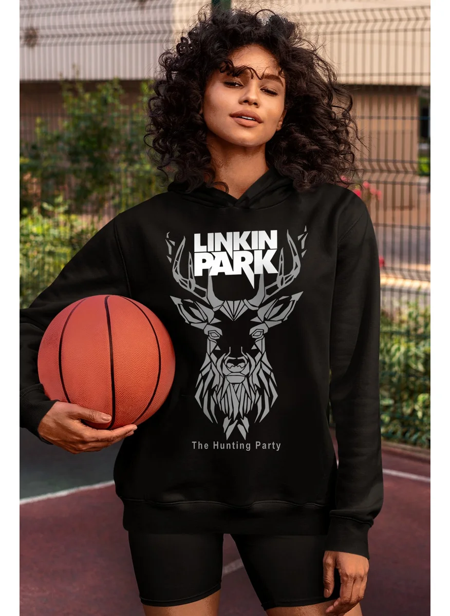 Rock&Roll Geometric Deer Black Hooded Women's Sweatshirt