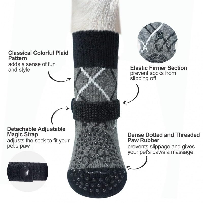 KUTKUT Dog Socks to Prevent Licking Paws, Double-Sided Anti Slip Dog Socks for Hardwood Floors, Non Slip Dog Paw Socks for Hot/Cold Pavement Dog Grippy Socks for Large Senior Dogs (Size: L) - Image 3