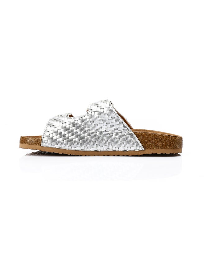 DejaVu Intrecciato Double Buckles Slip On Silver Slippers  - Image 3