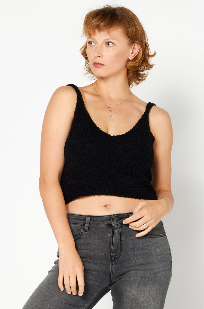 STEVE MADDEN Women Scoop Neck Sleeveless Textured Tank Top, Black - Image 1