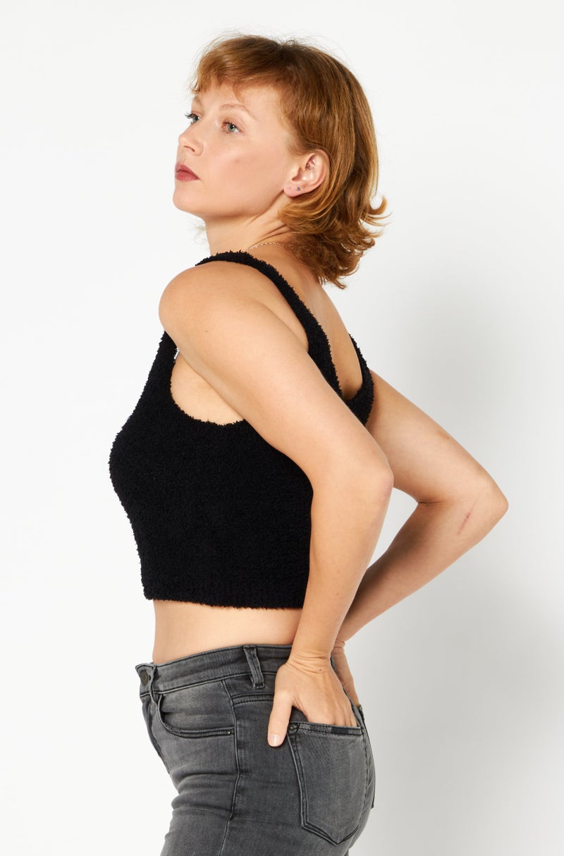 STEVE MADDEN Women Scoop Neck Sleeveless Textured Tank Top, Black - Image 3