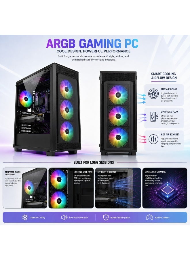 كمبيوتر Gaming بمعالج Intel Core i5 الجيل السادس وكارت GTX 1650 4GB وذاكرة 8GB DDR4 وSSD 256GB + HDD 1TB ومزود طاقة 600W - Image 3