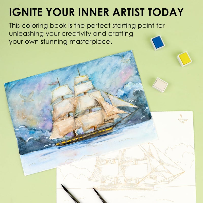 Grabie Watercolor Coloring Book, 15 Sheets A5 (8.3 x 5.8),Watercolor Book for Adults: Ignite Your Artistic Expression on 100% Cotton Paper (Land-Scape) - Image 5