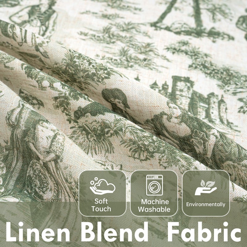 DriftAway 100% Blackout Toile Linen Curtains for Bedroom Double Layer Farmhouse French Country Vintage Printed Pattern Thermal Sound Lined Back Tab Living Room Drapes 96 inch Long 2 Panels Loden Green - Image 4