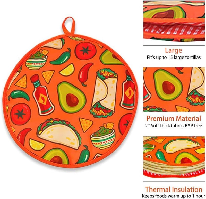 Insulated Large Tortilla Warmer Pouch for Quick Heating Up to 15 Tortillas, Portable Convenience for Parties and Gatherings, 11.8 Inch Diameter, Cloth Material - Image 3