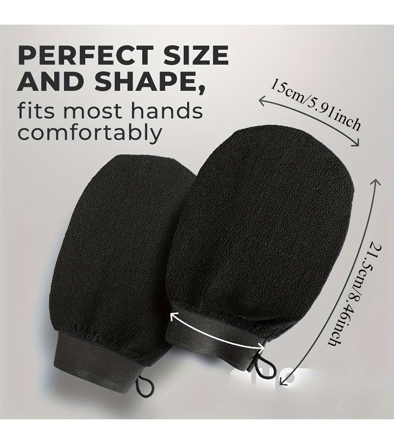2pcs Black And Pink Caesar Exfoliating Gloves Unscented Body Scrub Reusable Bath Sponge Gloves For Deep Cleaning Removing Dead Skin From Rough Areas Essential For Home And Travel - Image 5
