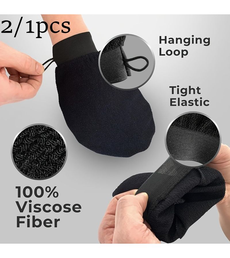2pcs Black And Pink Caesar Exfoliating Gloves Unscented Body Scrub Reusable Bath Sponge Gloves For Deep Cleaning Removing Dead Skin From Rough Areas Essential For Home And Travel - Image 1