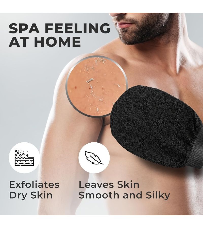 2pcs Black And Pink Caesar Exfoliating Gloves Unscented Body Scrub Reusable Bath Sponge Gloves For Deep Cleaning Removing Dead Skin From Rough Areas Essential For Home And Travel - Image 3