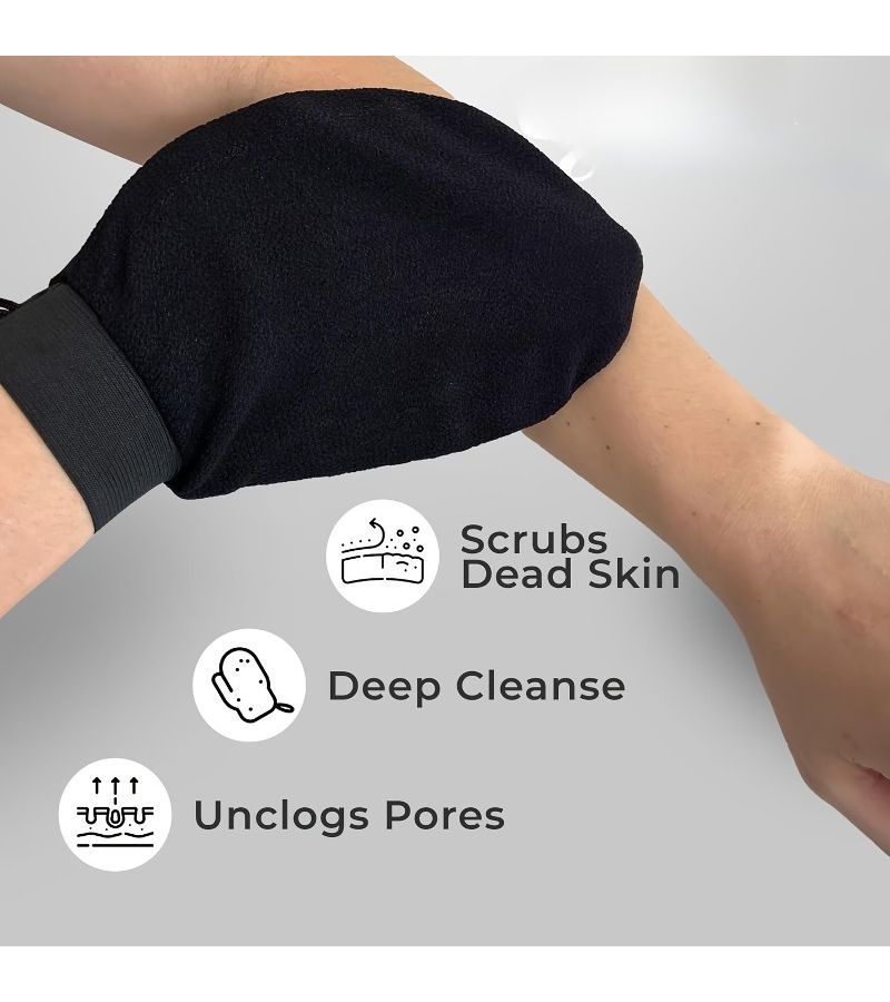 2pcs Black And Pink Caesar Exfoliating Gloves Unscented Body Scrub Reusable Bath Sponge Gloves For Deep Cleaning Removing Dead Skin From Rough Areas Essential For Home And Travel - Image 2