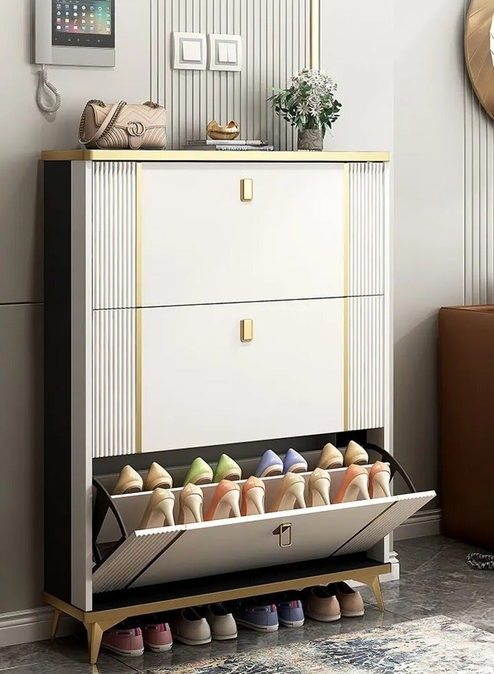 Modern Ultra Thin Shoe Storage, Entrance Shoe Rack Narrow, With Accessory Drawer Shoe Cabinet. flip shoe racks - Image 1