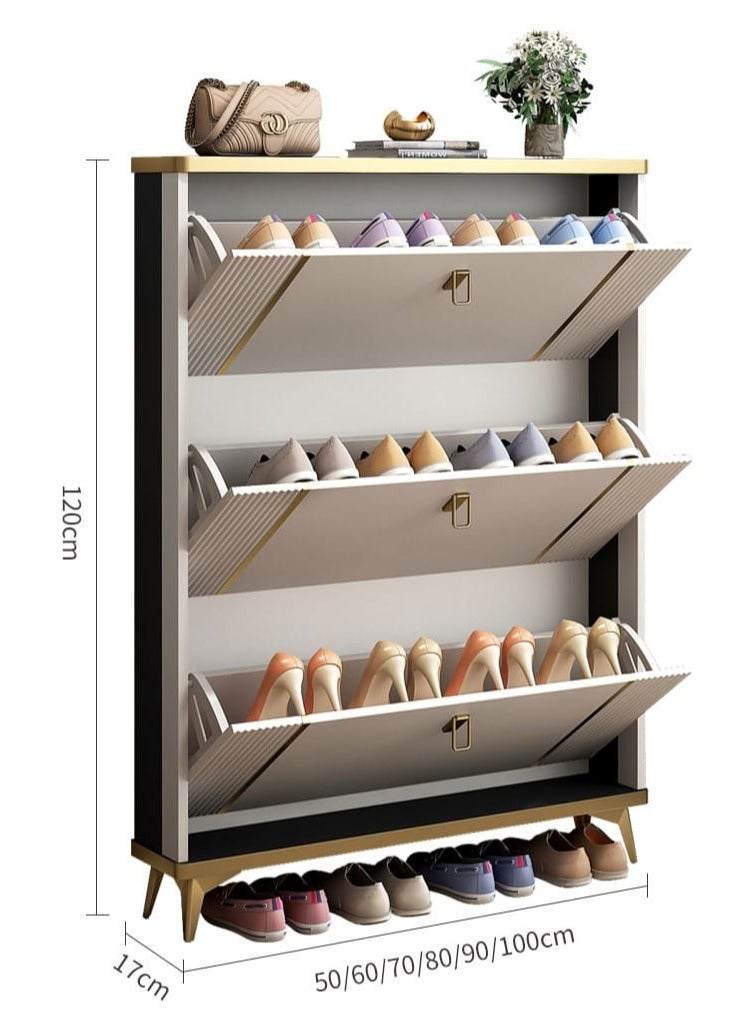 Modern Ultra Thin Shoe Storage, Entrance Shoe Rack Narrow, With Accessory Drawer Shoe Cabinet. flip shoe racks - Image 3