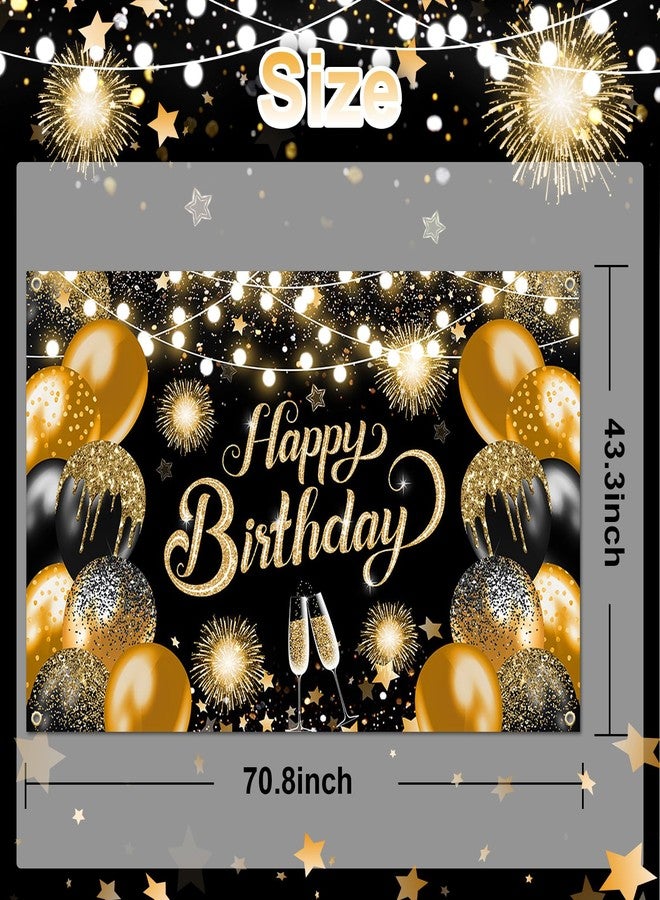 Lecheme Happy Birthday Banner Glitter Black Gold Happy Birthday Backdrop Photo Background Party Decorations for Men Women 6x3.6 ft - Image 2