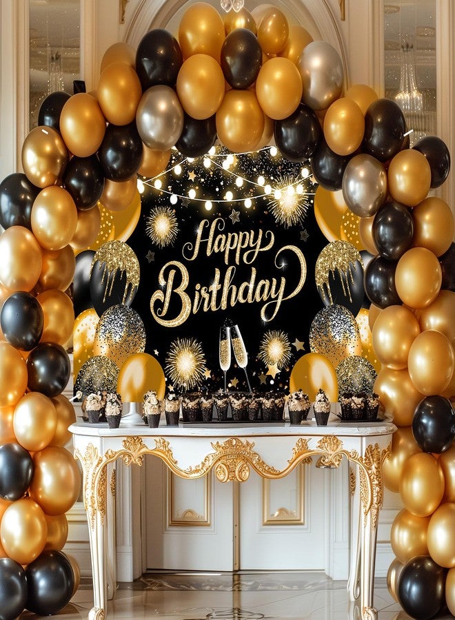 Lecheme Happy Birthday Banner Glitter Black Gold Happy Birthday Backdrop Photo Background Party Decorations for Men Women 6x3.6 ft - Image 3