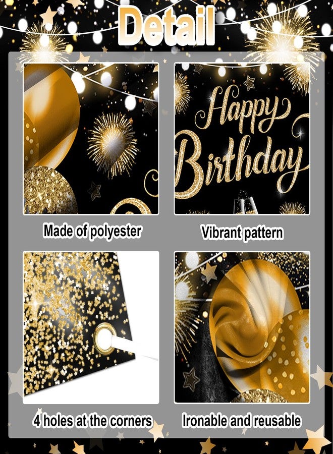 Lecheme Happy Birthday Banner Glitter Black Gold Happy Birthday Backdrop Photo Background Party Decorations for Men Women 6x3.6 ft - Image 4