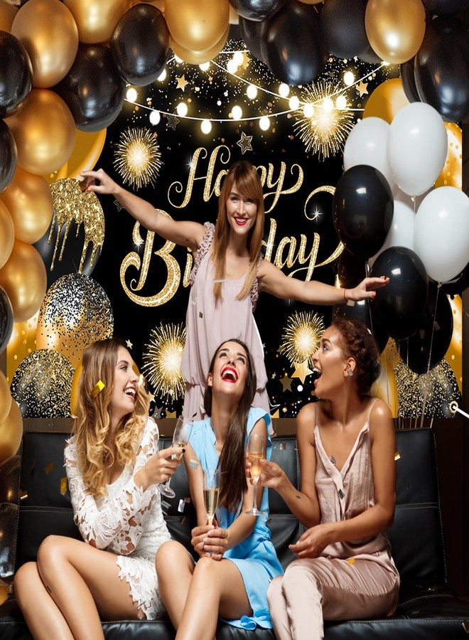 Lecheme Happy Birthday Banner Glitter Black Gold Happy Birthday Backdrop Photo Background Party Decorations for Men Women 6x3.6 ft - Image 5