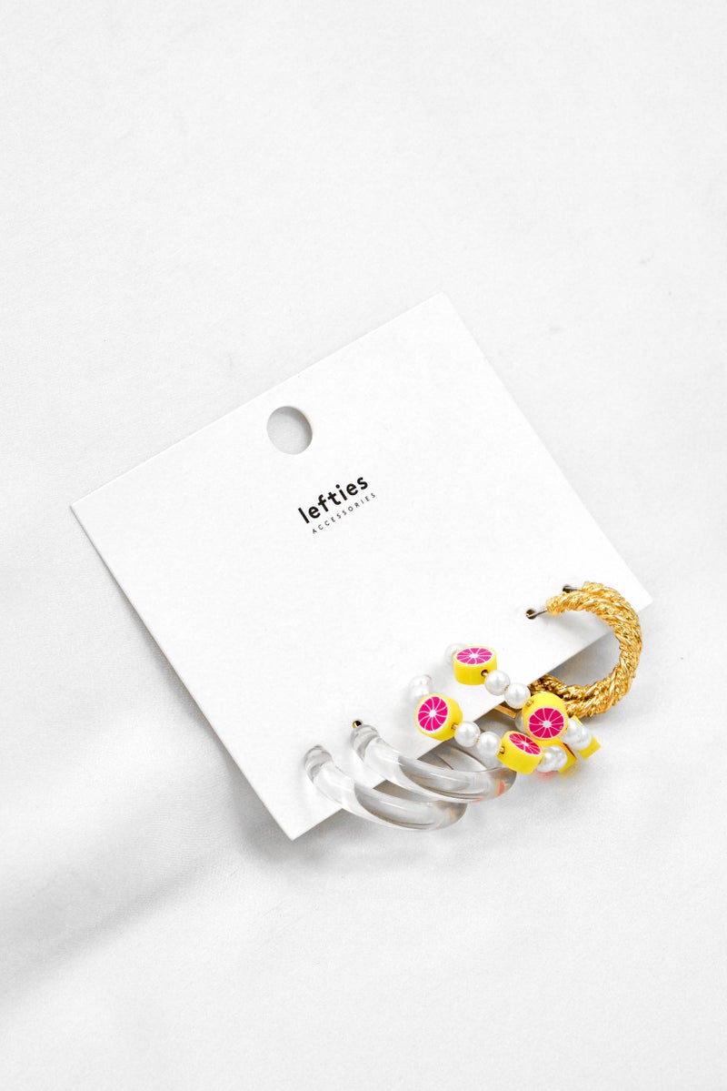 Lefties Women 3 Pair Summer Collections Earrings, White