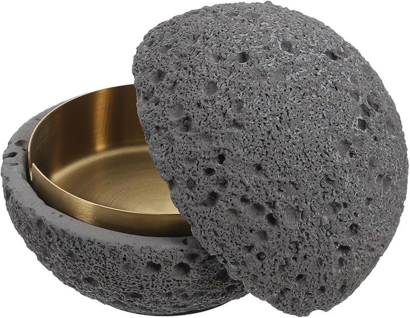 Large Dark Gray Metal Ashtray with Lid Smoking Ash Holder for Home Office Balcony Desktop - Image 1
