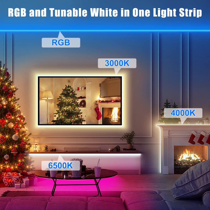 Tatazone أضواء شريط LED الذكية Tatazone RGBWW، 32.8 قدم، أبيض قابل للتعديل من 3000K إلى 6500K + أضواء LED ملونة WiFi تعمل مع أليكسا وجوجل، أضواء حبل متغيرة الألوان تتزامن مع الموسيقى للاستخدام الداخلي في المطبخ، الغرفة، الخزانة - Image 2