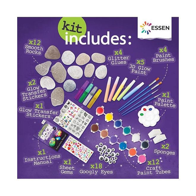 Essen Rock Painting Kit For Kids, Skill Development, Glow Rocks, Artistic Expression, 4 Years+, Multicolor - 73 Pieces - Image 4