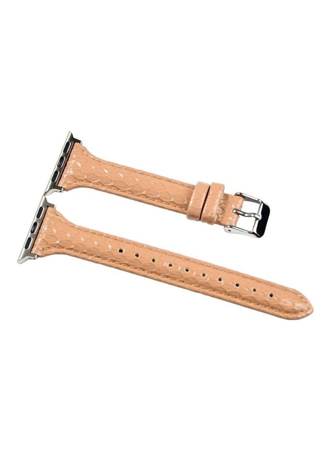 NIBEMINENT Snake Texture Small Waist Leather Replacement Strap Watchband For Apple Watch Series 7/6/SE/5/4/3/2/1 38/40/41mm Pink - Image 1