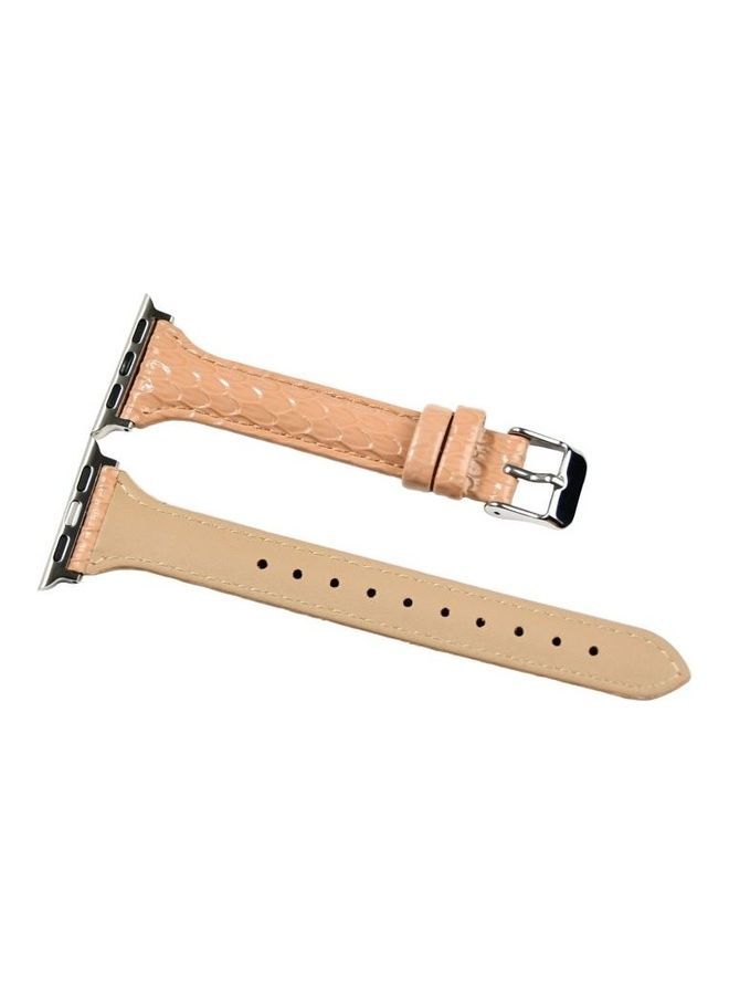 NIBEMINENT Snake Texture Small Waist Leather Replacement Strap Watchband For Apple Watch Series 7/6/SE/5/4/3/2/1 38/40/41mm Pink - Image 2