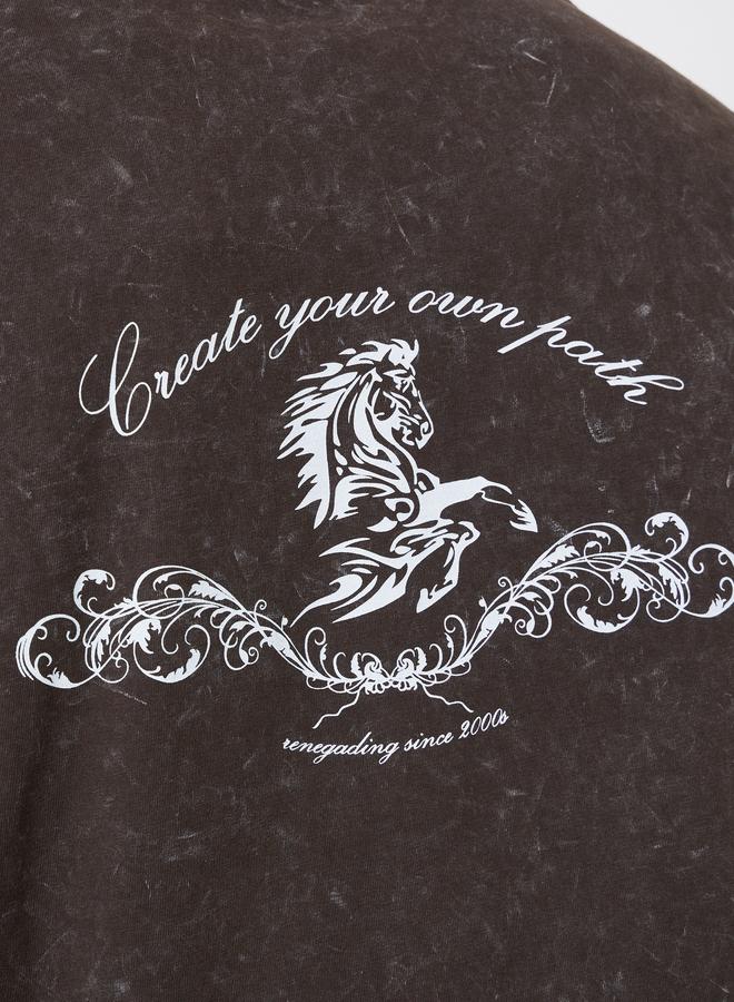 Styli Men Brown Acid Wash Graphic Print Oversized T-Shirt - Image 4