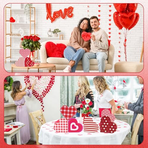 KFJBPB Valentines Day Decor, 6 PCS Double Sided Wooden Hearts Signs Cute Hearts Decorations for Tiered Tray Home Table Sweetheart Shelf Mantel Office Valentine Decoration - Image 3