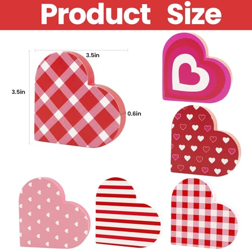 KFJBPB Valentines Day Decor, 6 PCS Double Sided Wooden Hearts Signs Cute Hearts Decorations for Tiered Tray Home Table Sweetheart Shelf Mantel Office Valentine Decoration - Image 2