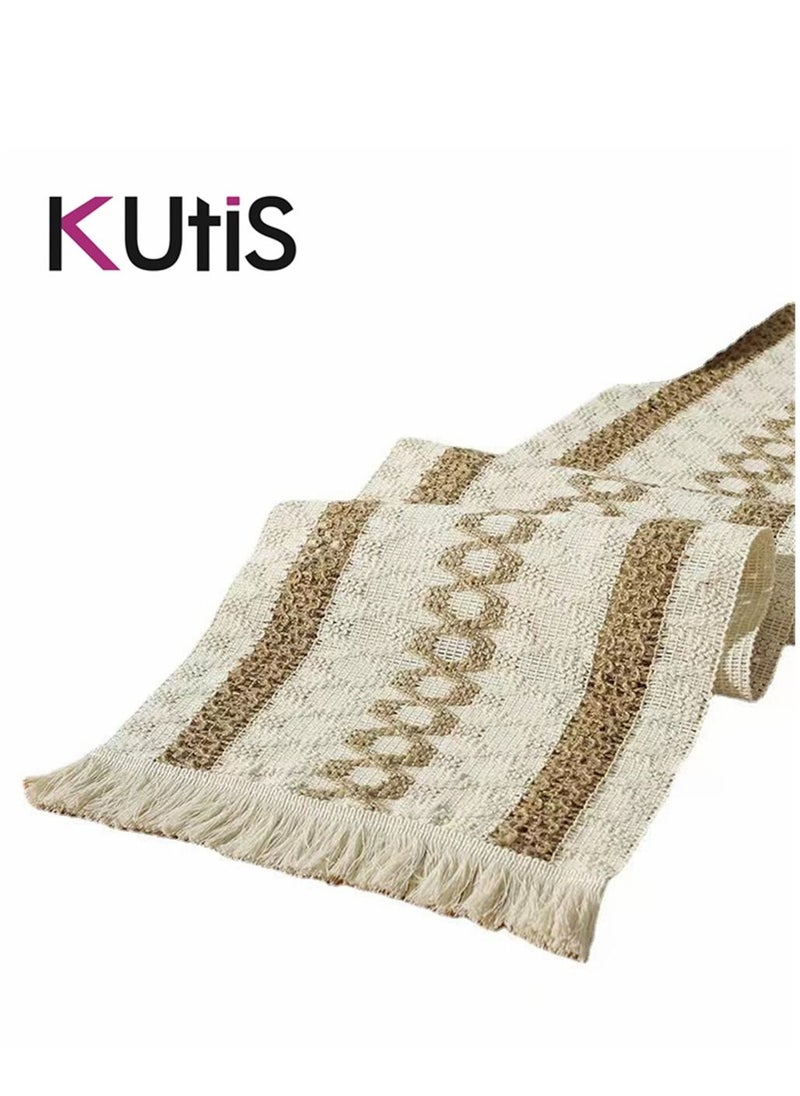 Kutis Cotton Linen Table Runner Porcelain Printed Tassel for Dining and Coffee Table 180x30 cm  - Image 2