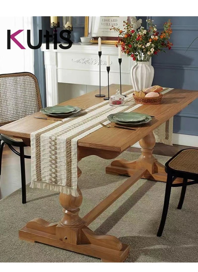 Kutis Cotton Linen Table Runner Porcelain Printed Tassel for Dining and Coffee Table 180x30 cm  - Image 4