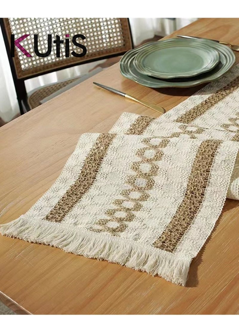 Kutis Cotton Linen Table Runner Porcelain Printed Tassel for Dining and Coffee Table 180x30 cm  - Image 5
