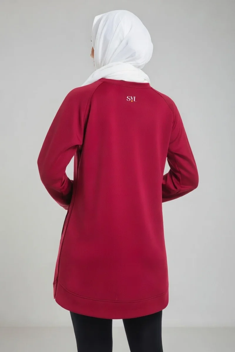 Svl Burgundy Farah Modest Activewear Tunic with Pockets for Women | Best Price UAE