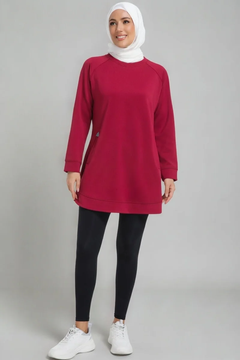 Svl Burgundy Farah Modest Activewear Tunic with Pockets for Women | Best Price UAE
