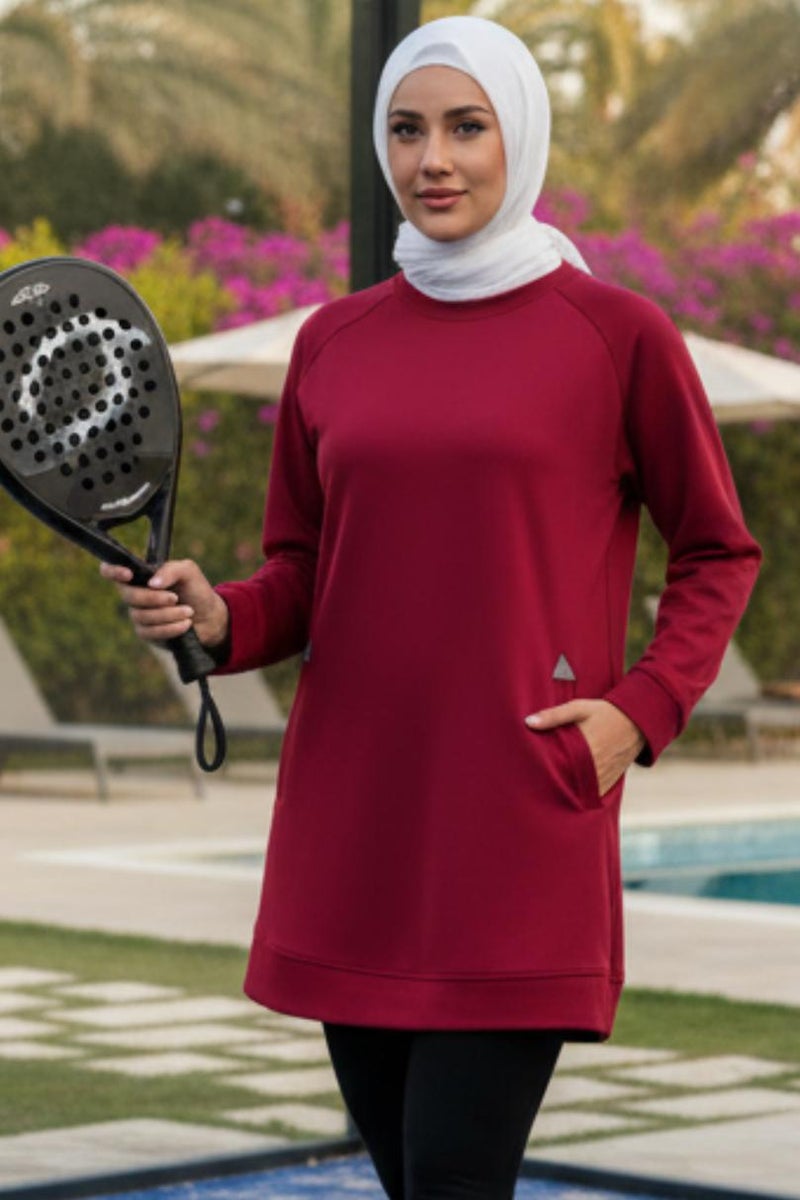 اس في ال سويت شيرت نسائي محتشم - عنابي - SVL - Image 2