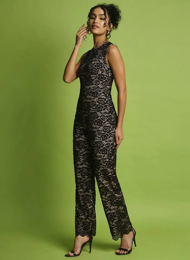 Globus  Globus Women's Black Party Lace Jumpsuit with Round Neck and Sleeveless Design for Women | Best Price UAE