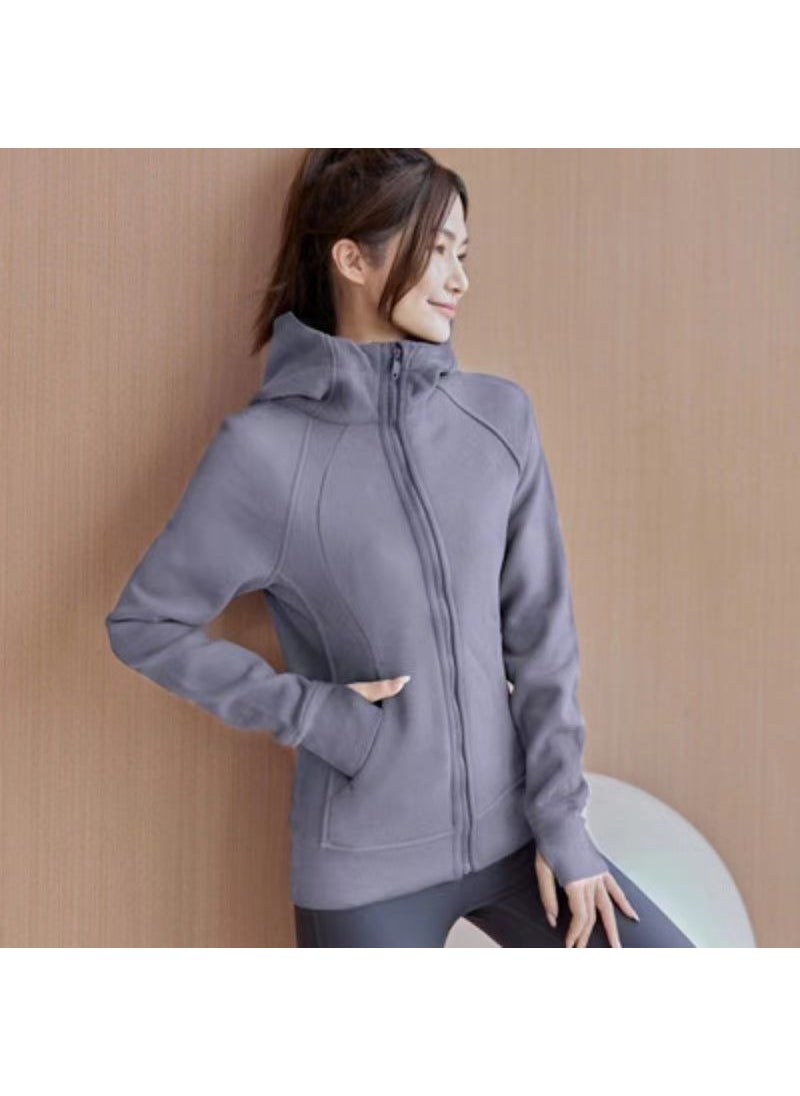 Generic - Autumn/Winter Yoga Suit Running Jacket Fitness Topslims Smooths Your Silhouette Hooded Cardigan Sweatshirt Womens Fleece-Lined Gray - Image 1