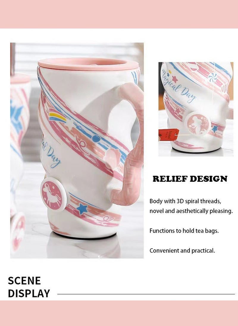 Mug Set w/Lid, Metal Straw - Ceramic Mug with Integrated Tea Bag Rest - Best Friend Coffee Tumbler with Lid and Straw - Reusable Coffee Cup (Unicorn) - Image 2