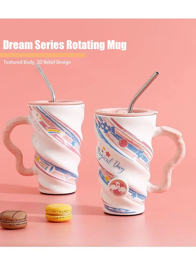 Mug Set w/Lid, Metal Straw - Ceramic Mug with Integrated Tea Bag Rest - Best Friend Coffee Tumbler with Lid and Straw - Reusable Coffee Cup (Unicorn) - Image 1