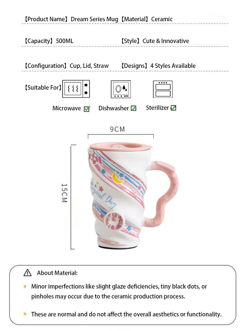Mug Set w/Lid, Metal Straw - Ceramic Mug with Integrated Tea Bag Rest - Best Friend Coffee Tumbler with Lid and Straw - Reusable Coffee Cup (Unicorn) - Image 4
