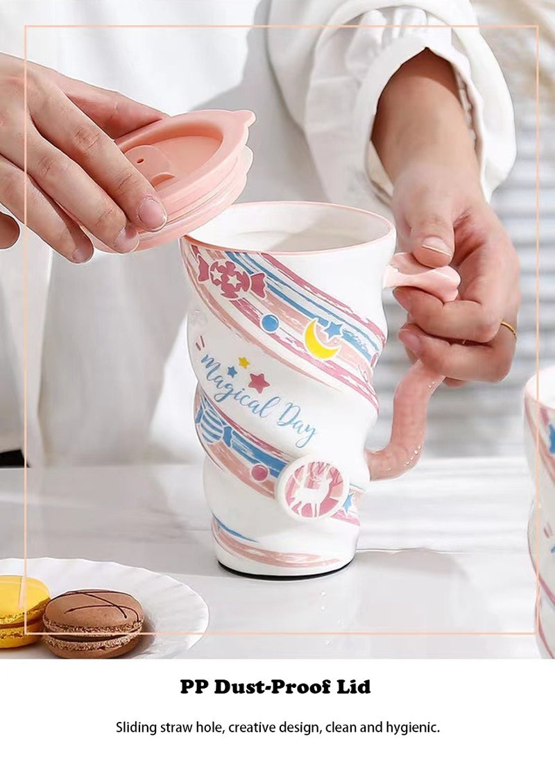 Mug Set w/Lid, Metal Straw - Ceramic Mug with Integrated Tea Bag Rest - Best Friend Coffee Tumbler with Lid and Straw - Reusable Coffee Cup (Unicorn) - Image 3