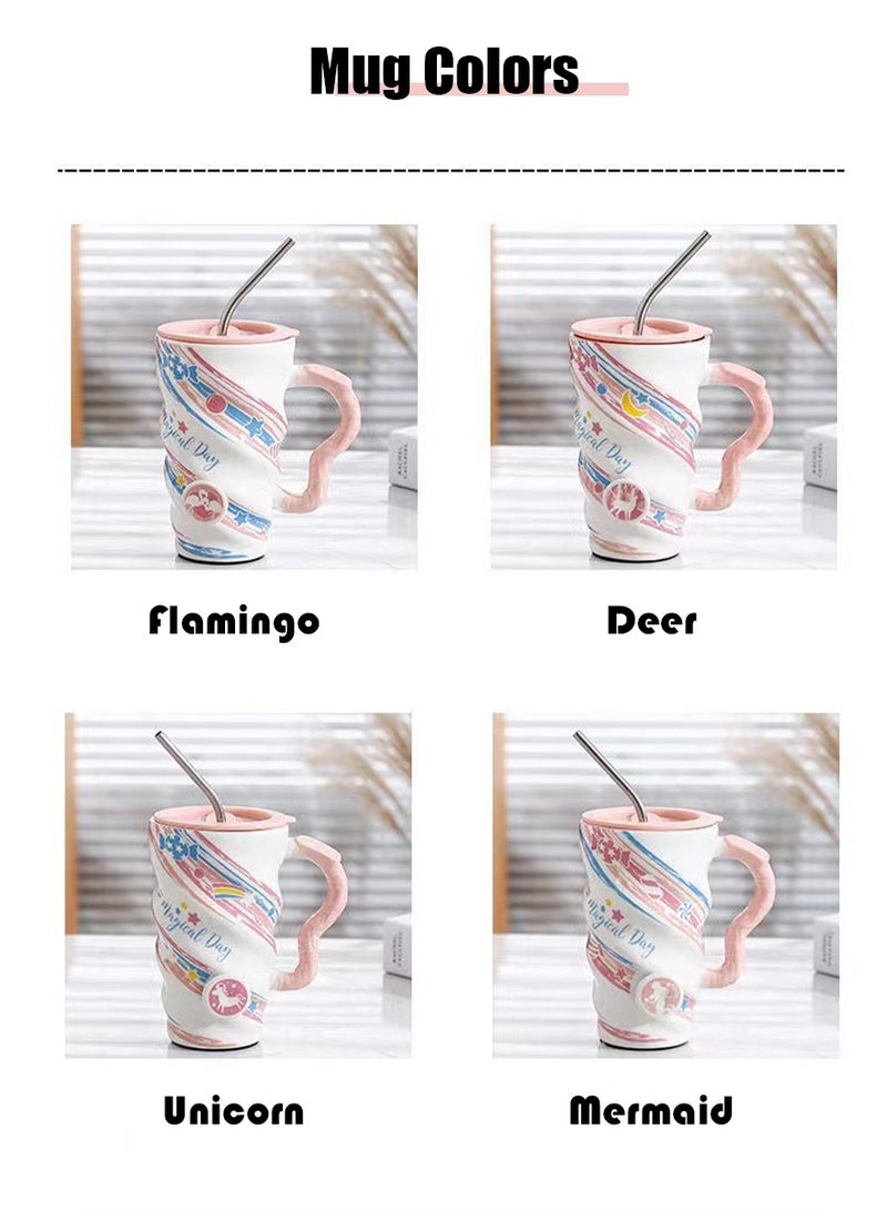 Mug Set w/Lid, Metal Straw - Ceramic Mug with Integrated Tea Bag Rest - Best Friend Coffee Tumbler with Lid and Straw - Reusable Coffee Cup (Unicorn) - Image 5