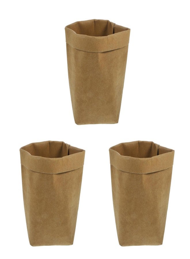 BESTOYARD 3pcs Washable Kraft Paper Bag Organizer, Light Brown Home Office Storage Basket for Plants, Toys, Clothes, Food, and Household Items, Reusable Flowerpot Cover - Image 1